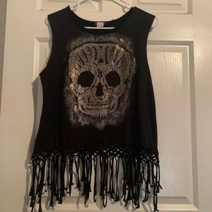 Black skull punk Fringe sleeveless crop